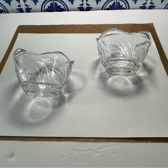 Vintage candleholders lot clear glass floral pattern & frosted crackle globe set - Picture 10 of 16